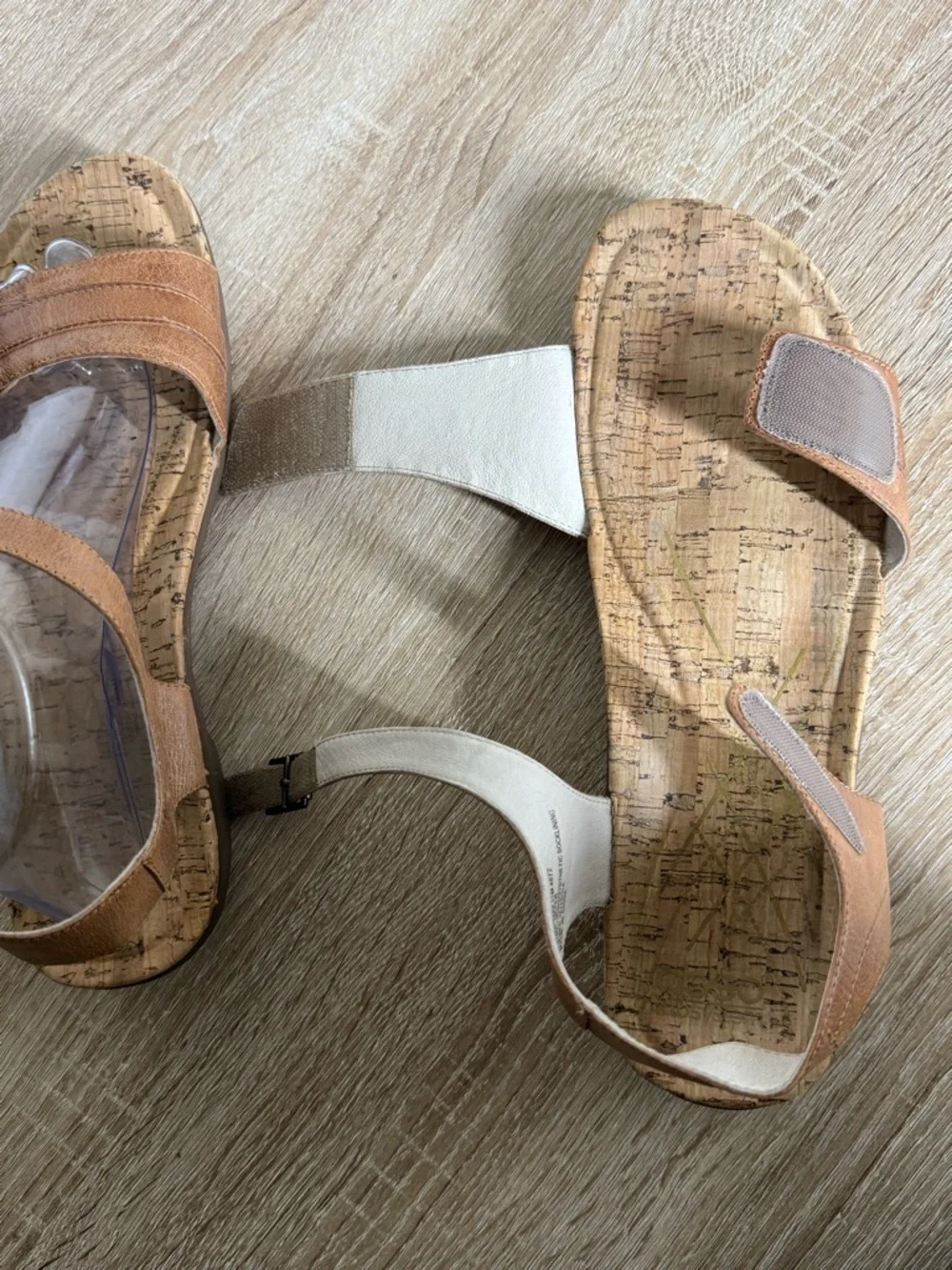 Abeo Nora Sz 11M Neutral Mid Heel Stone Brown Leather Cork Footbed Sandal Comfy - Picture 8 of 10